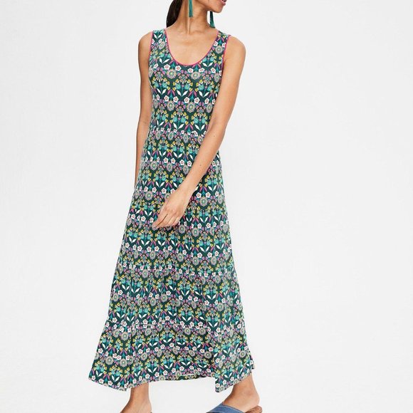 Boden Maya Woodland Jersey Maxi Dress 8 